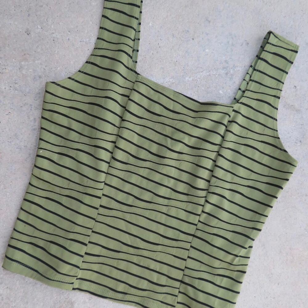 Vintage stripe textured fitted square tank top